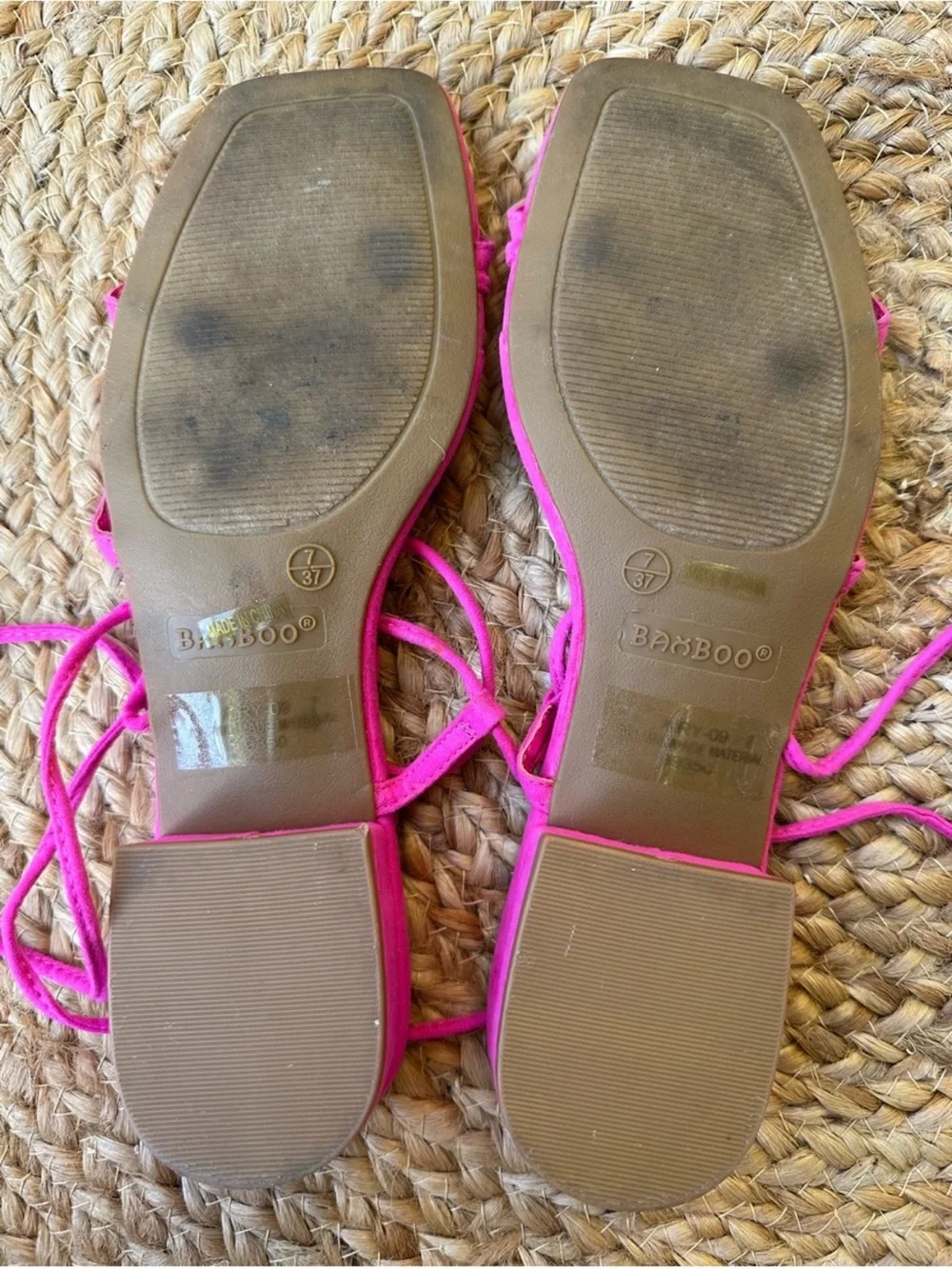BAMBOO Hot Pink Lace-Up Square Toe Sandals